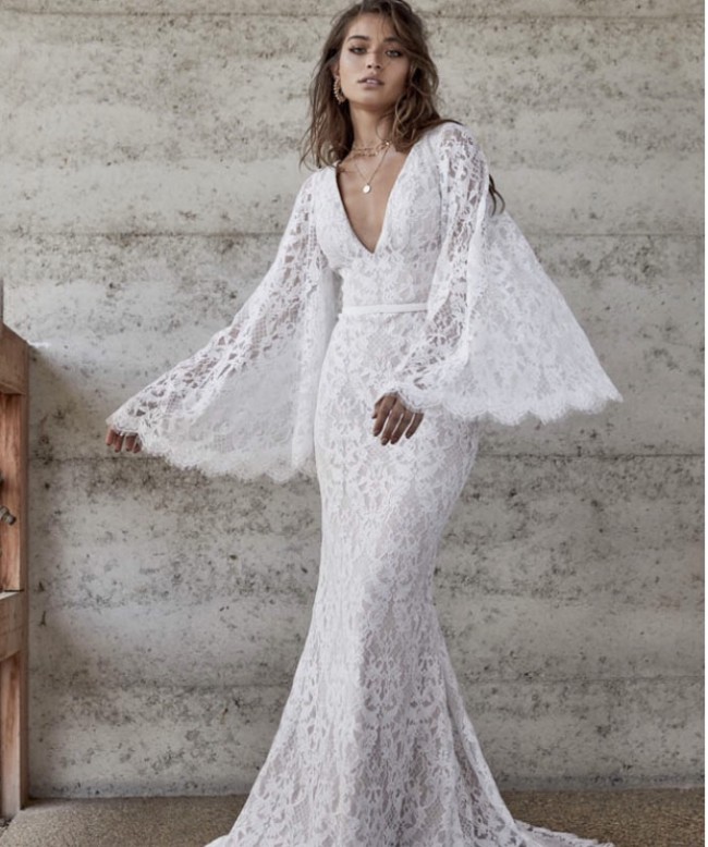 bell sleeve wedding dress