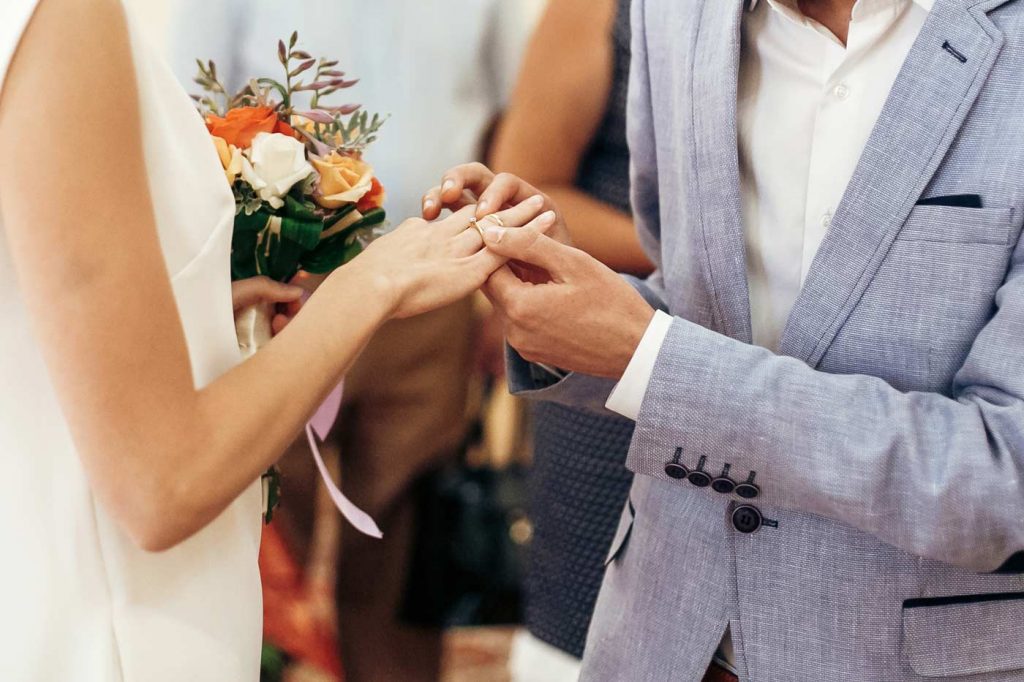 ring exchange wording groom an bride exchanging rings